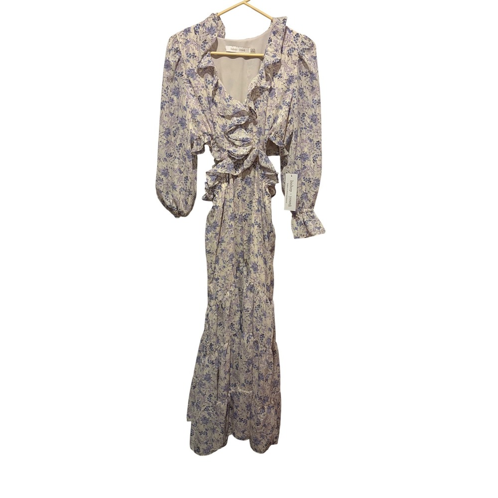 Bishop + Young Paloma Cut-Out‎ Dress Botanical Floral Maxi Purple Blue NWT S
